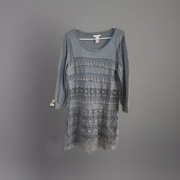 Sundance Dresses & Skirts - Sundance Gray Boho Crochet Lace Tunic Sweater Women Size L  Cozy Style